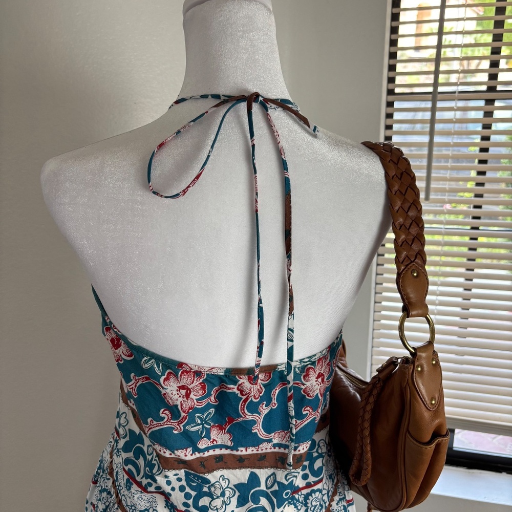 Angie Boho Floral Halter Mini Dress Tiered Cotton M - Picture 5 of 7